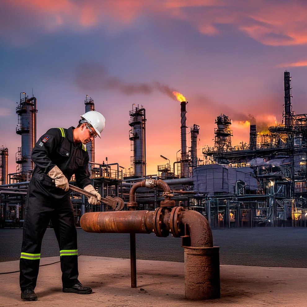 Cuadrilla petrolera con overoles ignífugos MADOCO