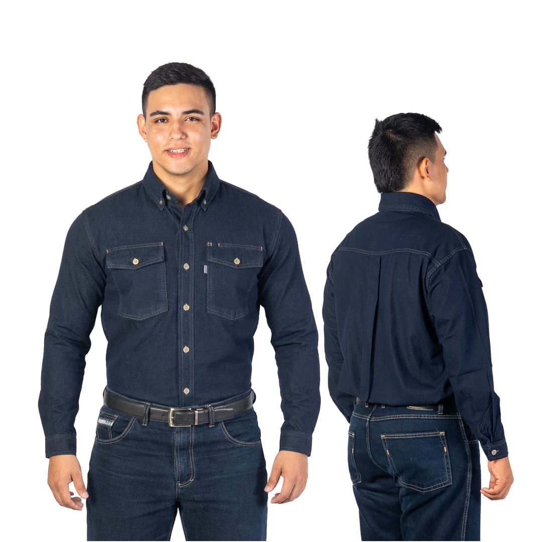 Camisa jean prelavada de algodón para caballero en Índigo