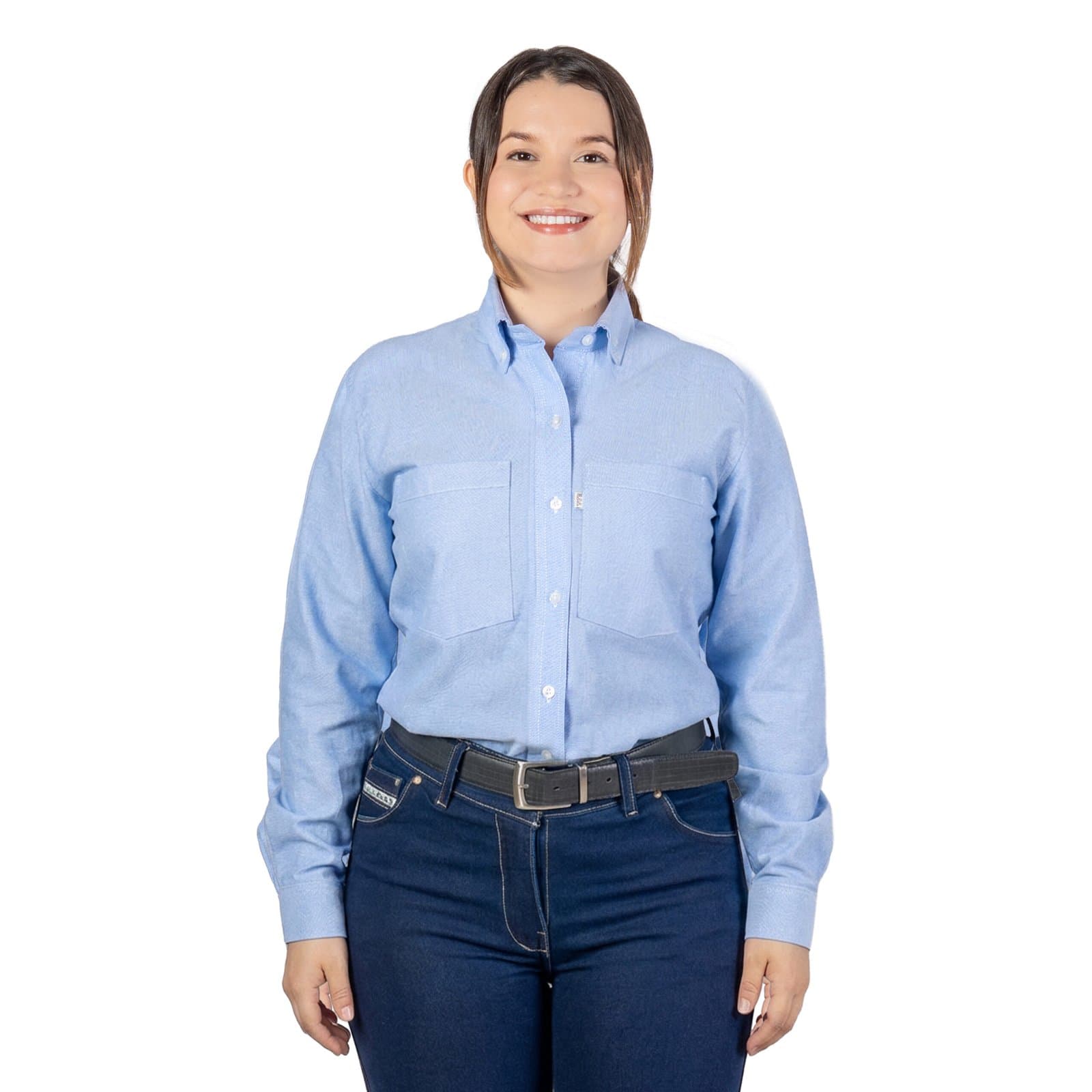 Camisa Oxford azul manga larga para dama en Azul