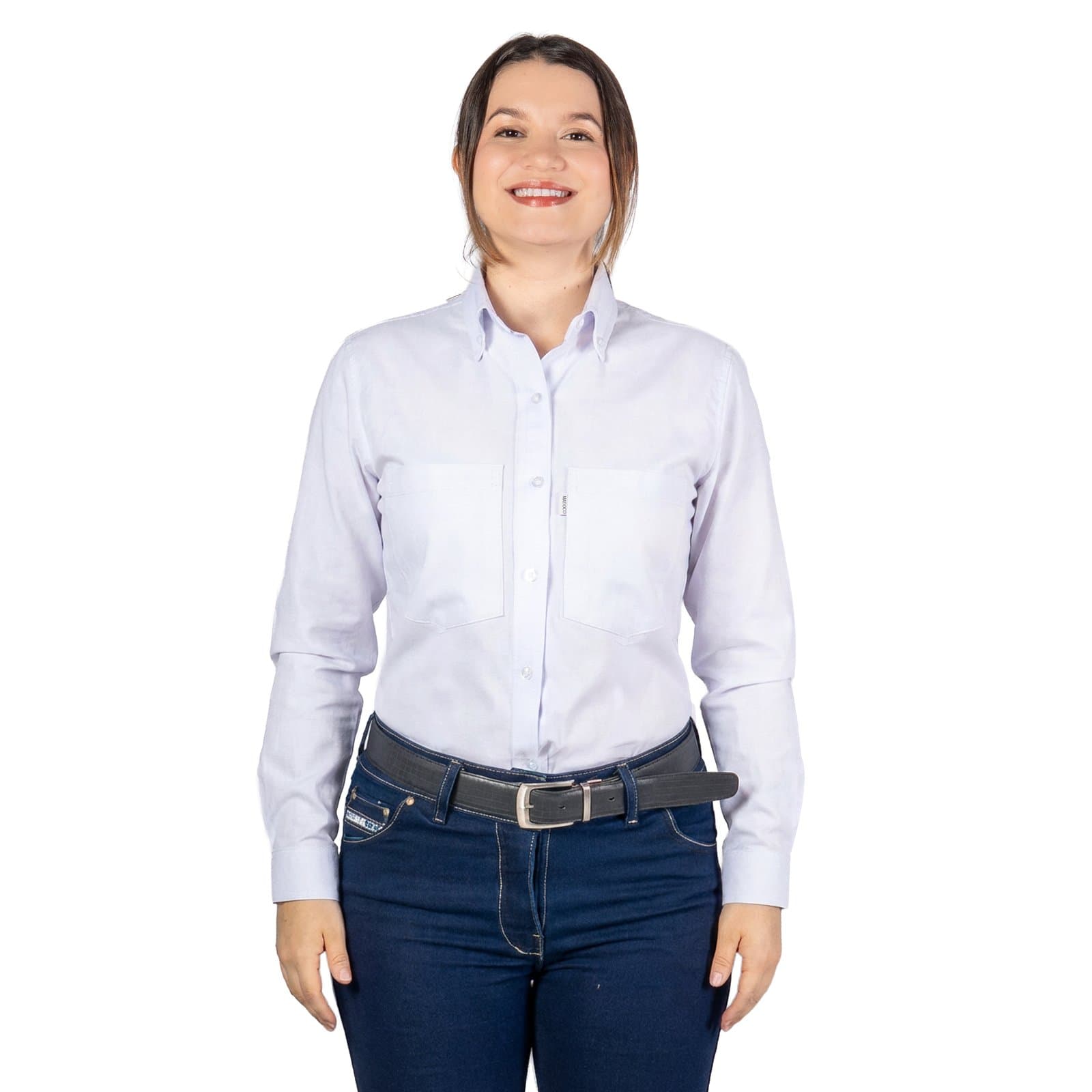 Camisa Oxford blanca manga larga para dama en Blanco